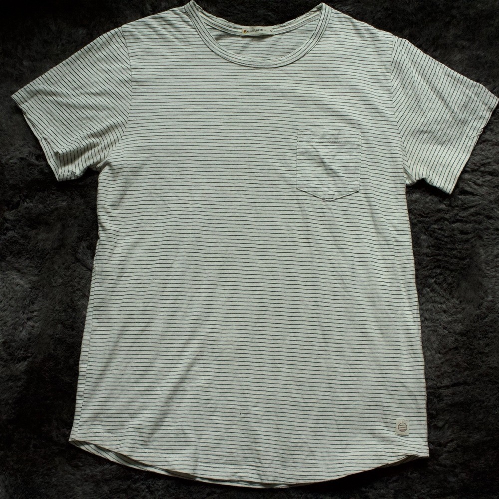 Marine Layer Shirt Mens S White Pocket Tee Crewneck Stripe Curve Hem